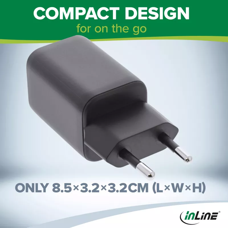 Fonte de alimentação USB InLine, carregador, USB-A + USB Type-C, 33W, PD + QC