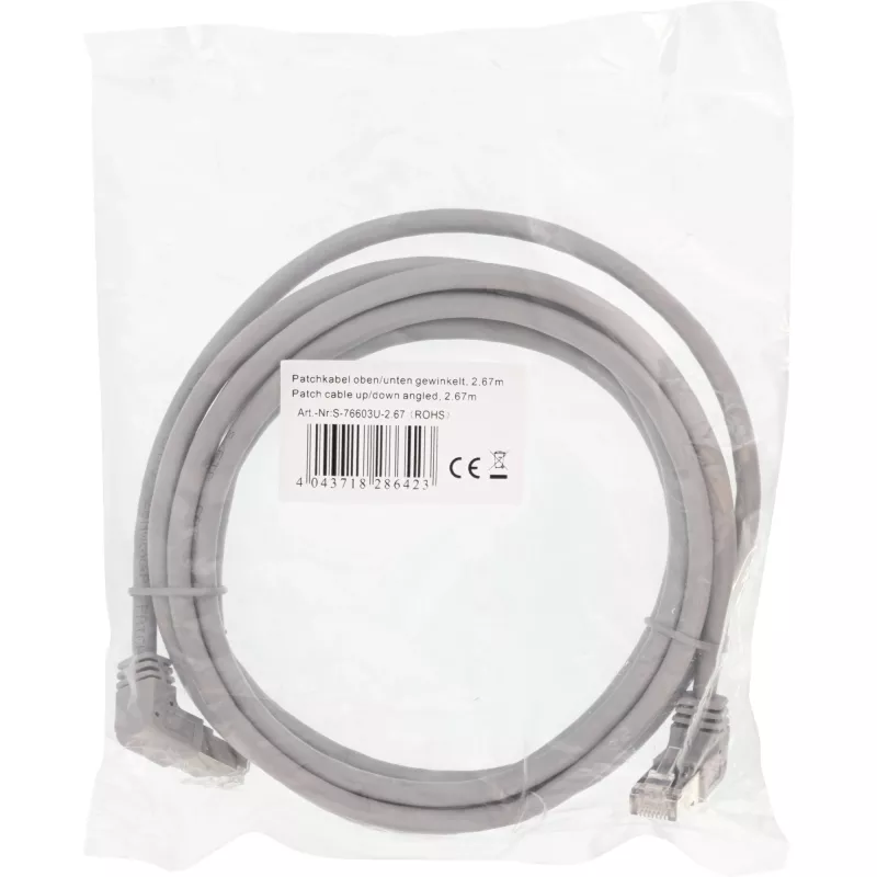 Cabo de rede InLine angulado para cima/baixo, S/FTP (PiMf), Cat.6, PVC, cobre, cinzento, 2,67m