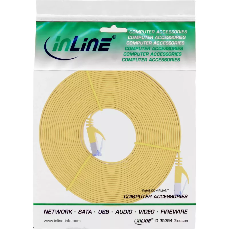 Cabo de rede plano InLine, U/FTP, Cat.6A, amarelo, 5 m