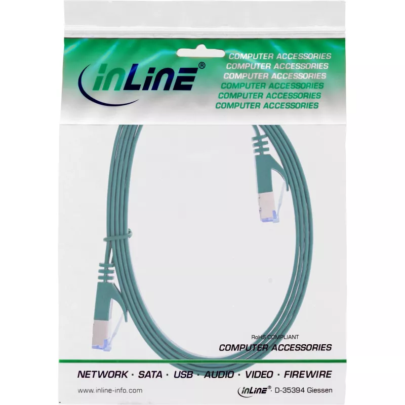 Cabo de rede plano InLine, U/FTP, Cat.6A, verde, 0,5 m
