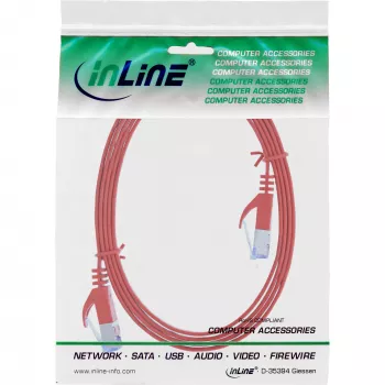 Cabo patch plano InLine, U/FTP, Cat.6A, vermelho, 2 m