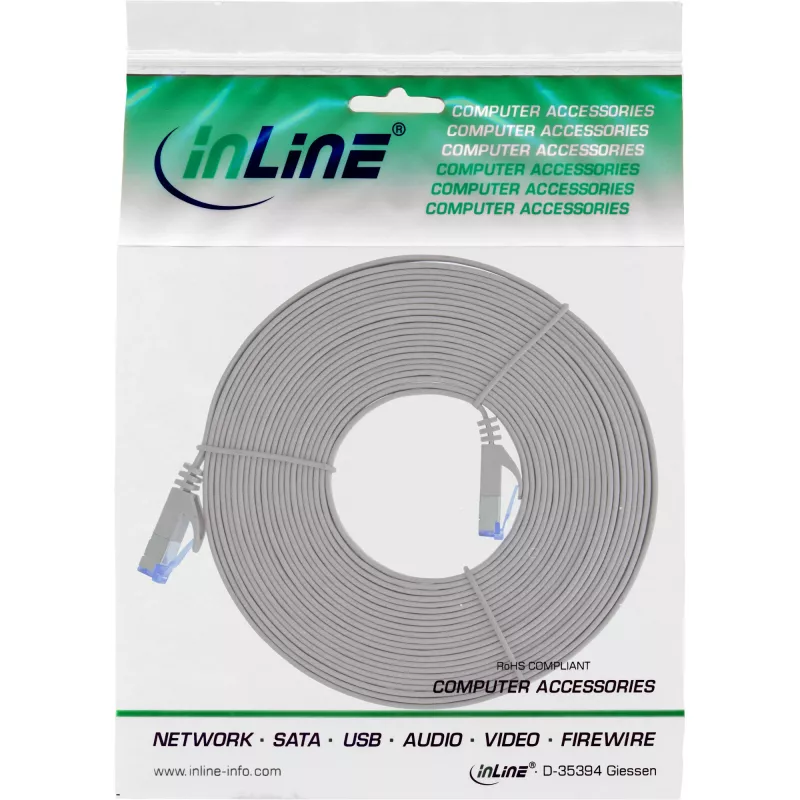 Cabo patch plano InLine, U/FTP, Cat.6A, cinzento, 5 m