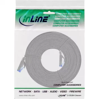 Cabo patch plano InLine, U/FTP, Cat.6A, cinzento, 7 m