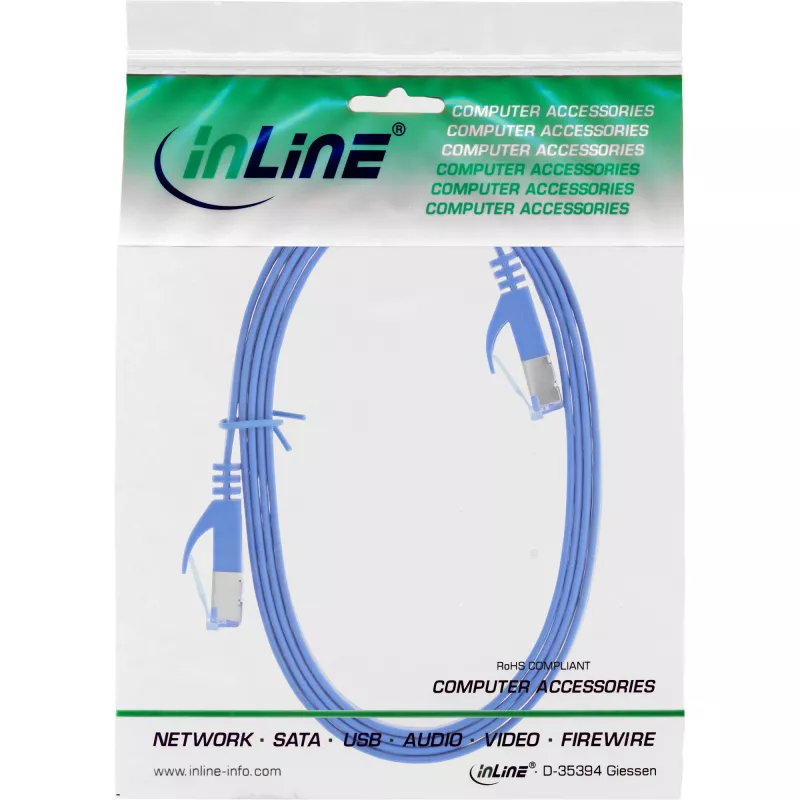 Cabo patch plano InLine, U/FTP, Cat.6A, azul, 1,5 m