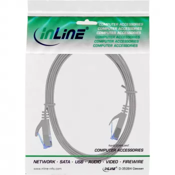 Cabo patch plano InLine, U/FTP, Cat.6A, cinzento, 2 m