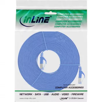 Cabo patch plano InLine, U/FTP, Cat.6A, azul, 7 m