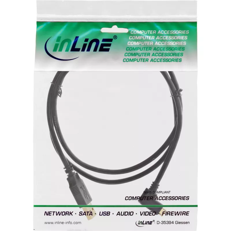 Cabo Micro-USB 2.0 InLine USB Type-A macho / Micro-B macho, angular, preto, 1,5 m