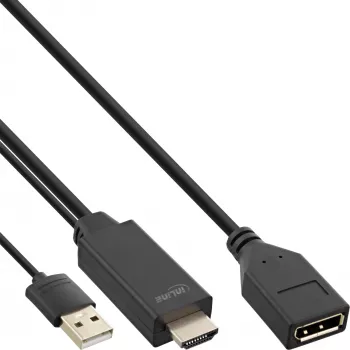 Cabo conversor InLine HDMI macho para DisplayPort fêmea, 4K, preto/dourado, 0,3 m