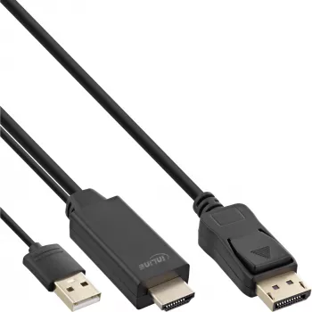 Cabo conversor InLine HDMI para DisplayPort, 4K, preto/dourado, 1 m