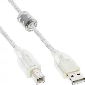 Cabo USB 2.0 InLine Type-A macho / B macho transparente, núcleo de ferrite, 5 m
