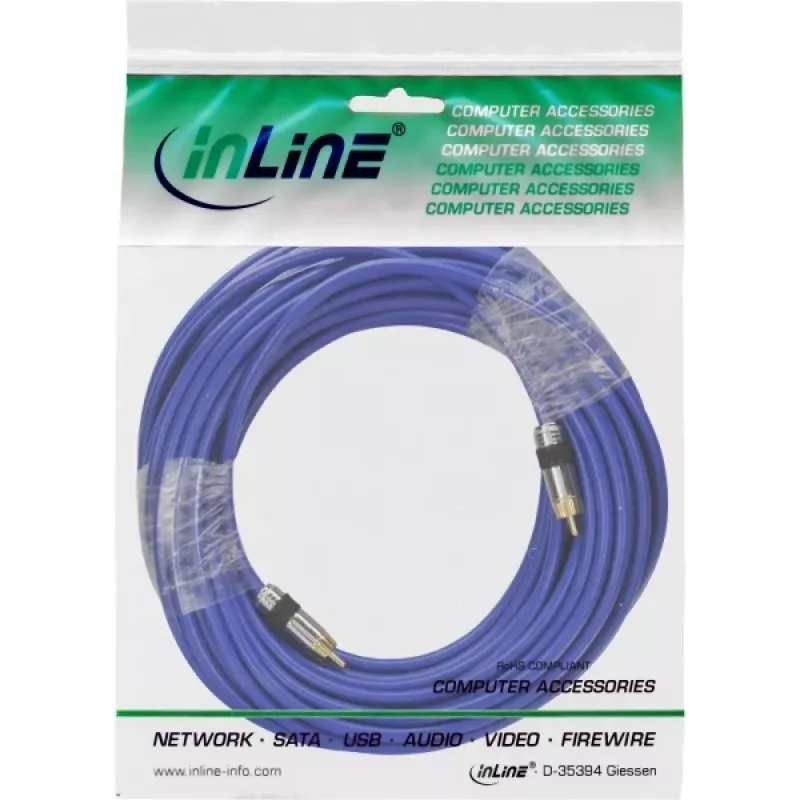 Cabo de áudio RCA InLine Premium 1x RCA macho/macho banhado a ouro 15 m