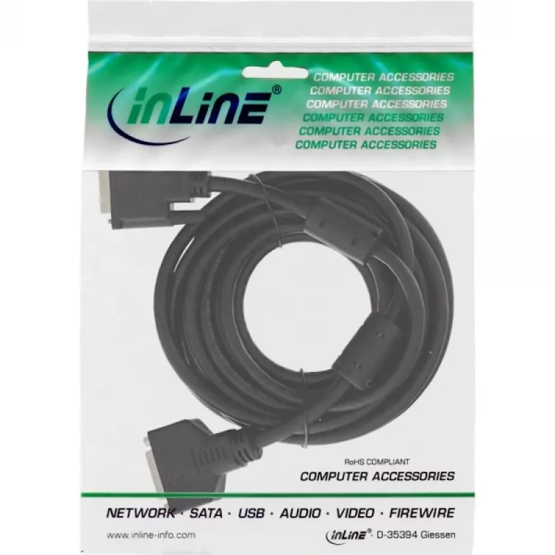 Cabo DVI-D InLine 24+1 M/F, Dual Link, 2 núcleos de ferrite, 2 m