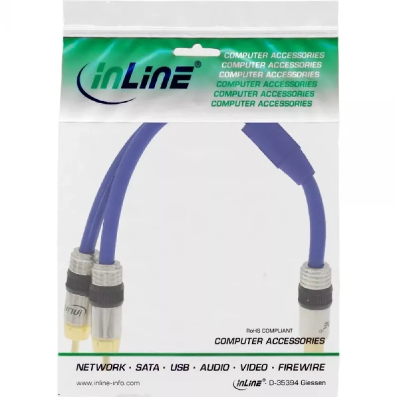 Cabo em Y RCA InLine Premium 1x RCA fêmea / 2x RCA macho banhado a ouro 0,25 m