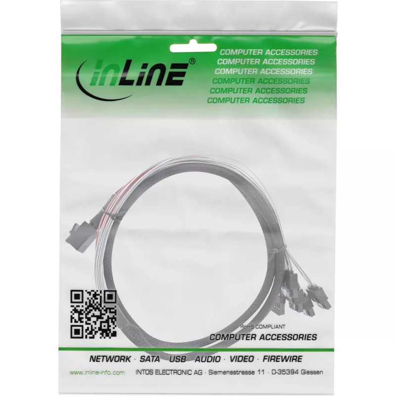 Cabo Mini SAS HD InLine SFF-8643 para 4x SATA + Sideband 0,5 m