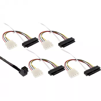 Cabo Mini SAS HD InLine, SFF-8643 angular para 4x SFF-8482 + alimentação, 1 m