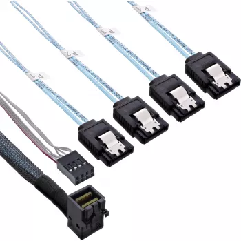Cabo Mini SAS HD InLine SFF-8643 angular para 4x SATA + Sideband 1 m