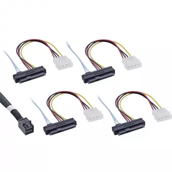 Cabo Mini SAS HD InLine SFF-8643 para 4x SFF-8482 + alimentação 0,5 m