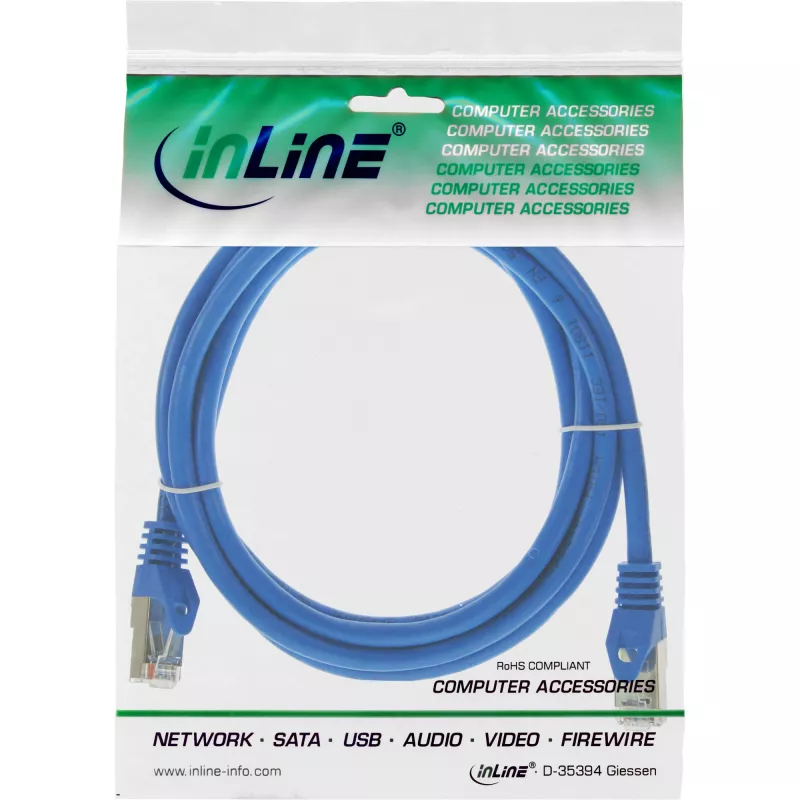 Cabo de rede SF/UTP Cat.5e InLine azul 0,5 m