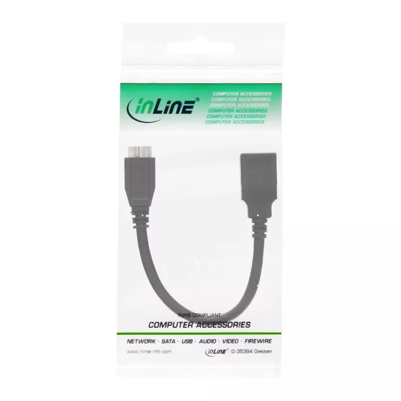 Cabo adaptador OTG InLine Micro USB 3.0 Micro-B macho para USB Type-A fêmea 0,15 m