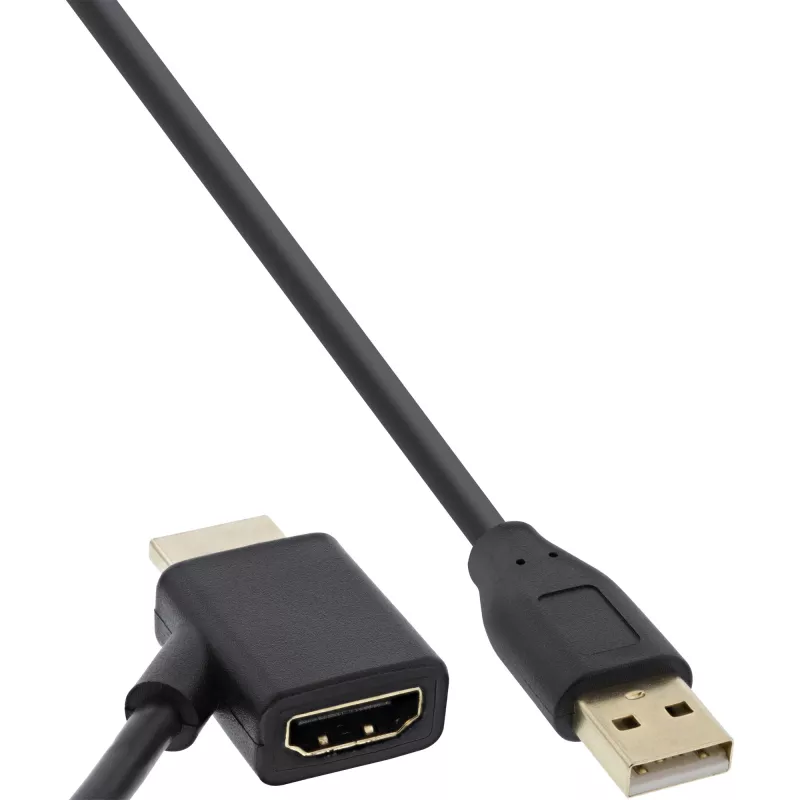 Adaptador InLine HDMI M/M com injetor de alimentação USB-A 0,5 m