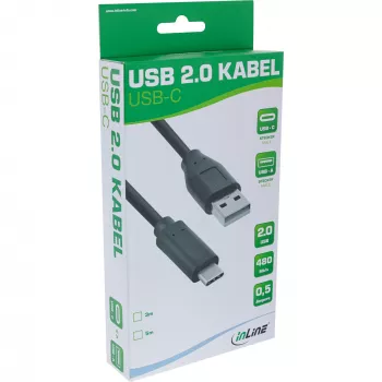 Cabo USB 2.0 InLine, ficha USB-C / ficha USB-A, preto, 3m