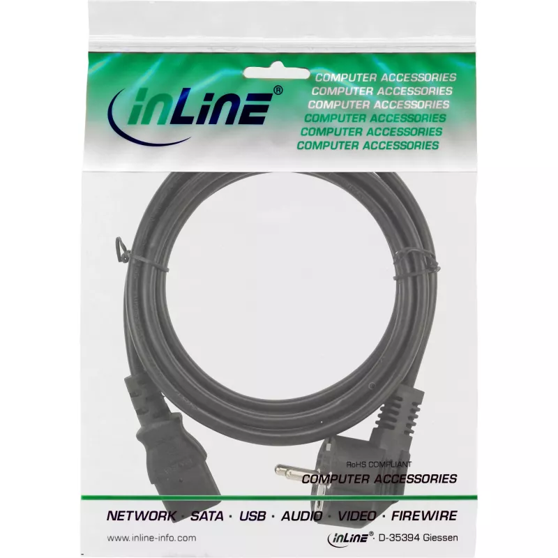 Cabo de alimentação InLine, CEE 7/7 angular / ficha IEC C13 tripolar, 1,5 m