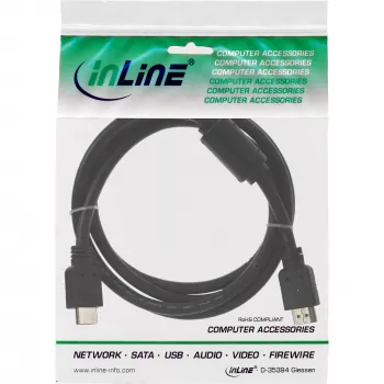 Cabo HDMI High Speed macho + ferrite preto 1,5 m InLine 17611