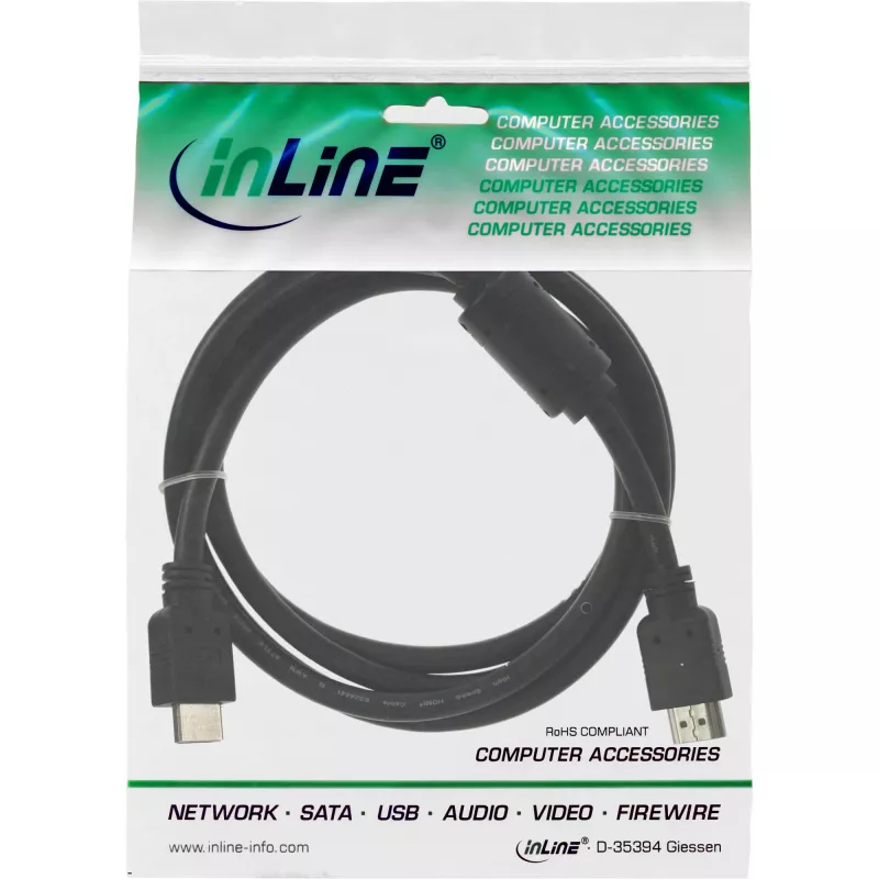 Cabo HDMI High Speed macho + ferrite preto 1,5 m InLine 17611