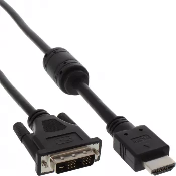 Cabo HDMI-DVI InLine 19 pin macho / 18+1 macho + núcleo de ferrite preto 1,5m