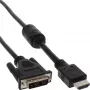 Cabo HDMI-DVI InLine 19 pin macho / 18+1 macho + núcleo de ferrite preto 0,5m