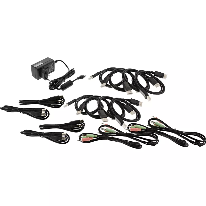 Comutador KVM de secretária InLine 63654I 4 portas monitor duplo DP 1.2 4K USB 3.0 áudio