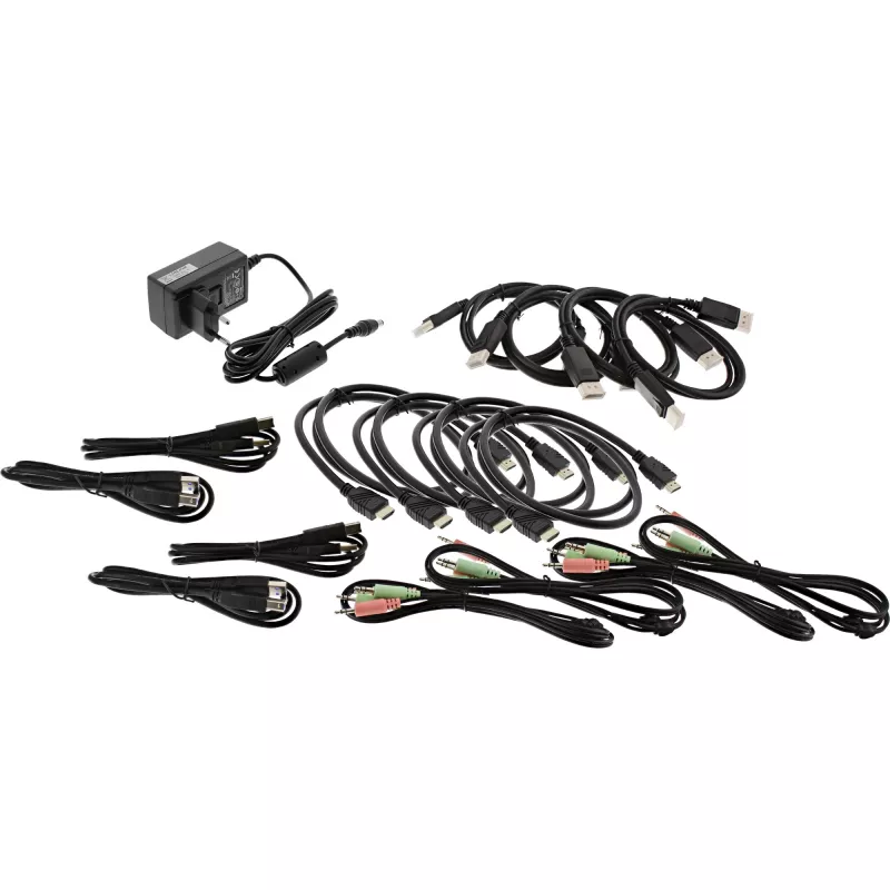 Comutador KVM de secretária InLine 62644I 4 portas monitor duplo DP+HDMI 4K USB 3.0 áudio