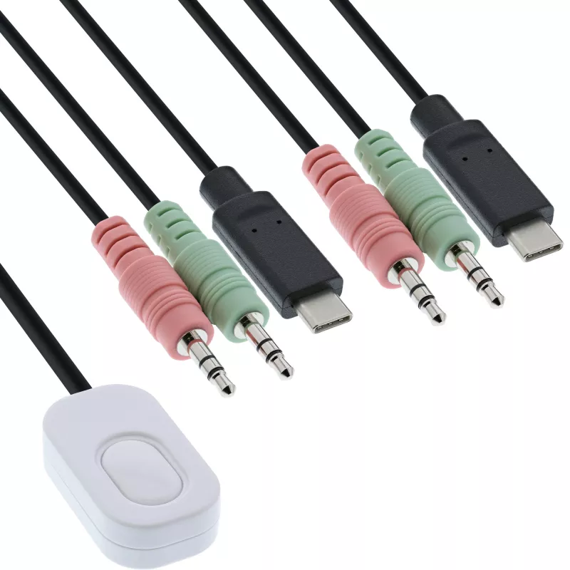 Comutador KVM InLine, 2 portas, USB-C para DisplayPort 1.2, 4K, áudio, cabo integrado