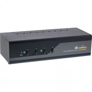 Comutador KVM de secretária InLine 62654I 4 portas monitor duplo HDMI 4K USB 3.0 áudio