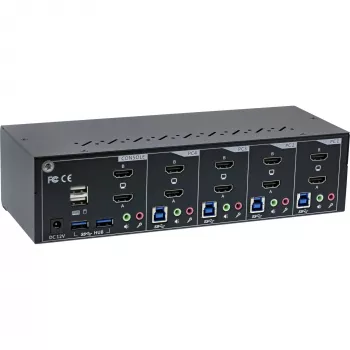Comutador KVM de secretária InLine 62654I 4 portas monitor duplo HDMI 4K USB 3.0 áudio