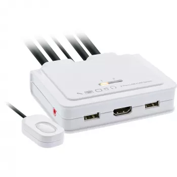 Comutador KVM InLine, 2 portas, USB-C + HDMI para HDMI, 4K, com áudio, cabo integrado