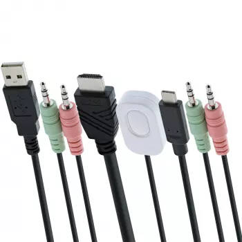 Comutador KVM InLine, 2 portas, USB-C + HDMI para HDMI, 4K, com áudio, cabo integrado