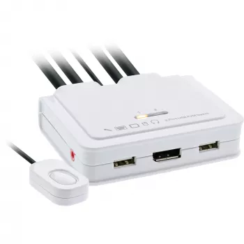 Comutador KVM InLine, 2 portas, USB-C+DP para DisplayPort, 4K, áudio, cabo integrado