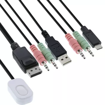Comutador KVM InLine, 2 portas, USB-C+DP para DisplayPort, 4K, áudio, cabo integrado