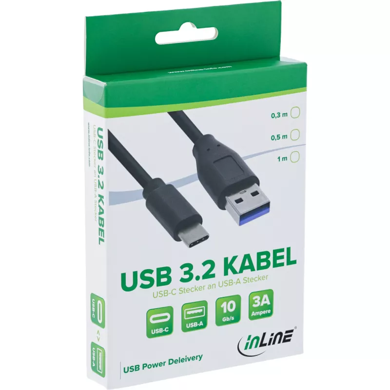 Cabo InLine USB 3.2 Gen.1x2, ficha USB-C / ficha USB-A, preto, 0,3 m