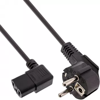 Cabo de alimentação InLine, CEE 7/7 angular / IEC C13 de 3 polos angular à esquerda, preto, 0,3 m