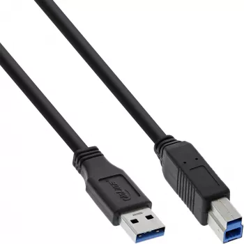 Cabo InLine USB 3.2 Gen.1 Type-A macho / Type-B macho, preto, 0,3 m
