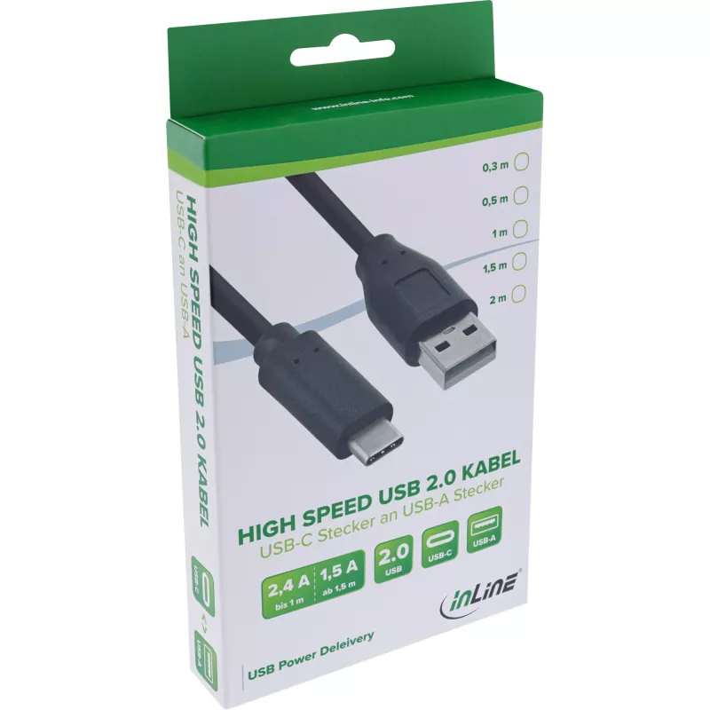Cabo USB 2.0 InLine angular à esquerda Type-A macho / Type-B macho transparente 0,3 m