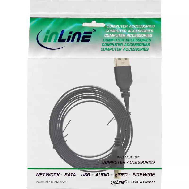 Cabo plano InLine USB 2.0 USB Type-A macho / Mini-B macho 5 polos preto/dourado 0,3 m