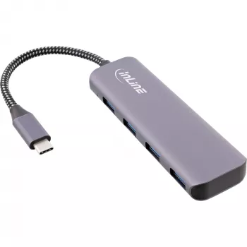 Hub USB 3.2 InLine, USB-C para 4x USB A 10 Gb/s, alumínio, cinzento