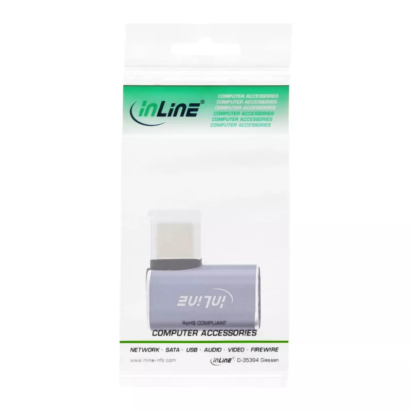 Adaptador USB4 InLine, ficha/conector fêmea USB-C direita/esquerda em ângulo, alumínio, cinzento