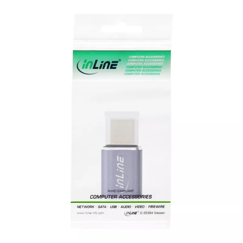 Adaptador USB4 InLine ficha/conector fêmea USB-C alumínio cinzento 35900A