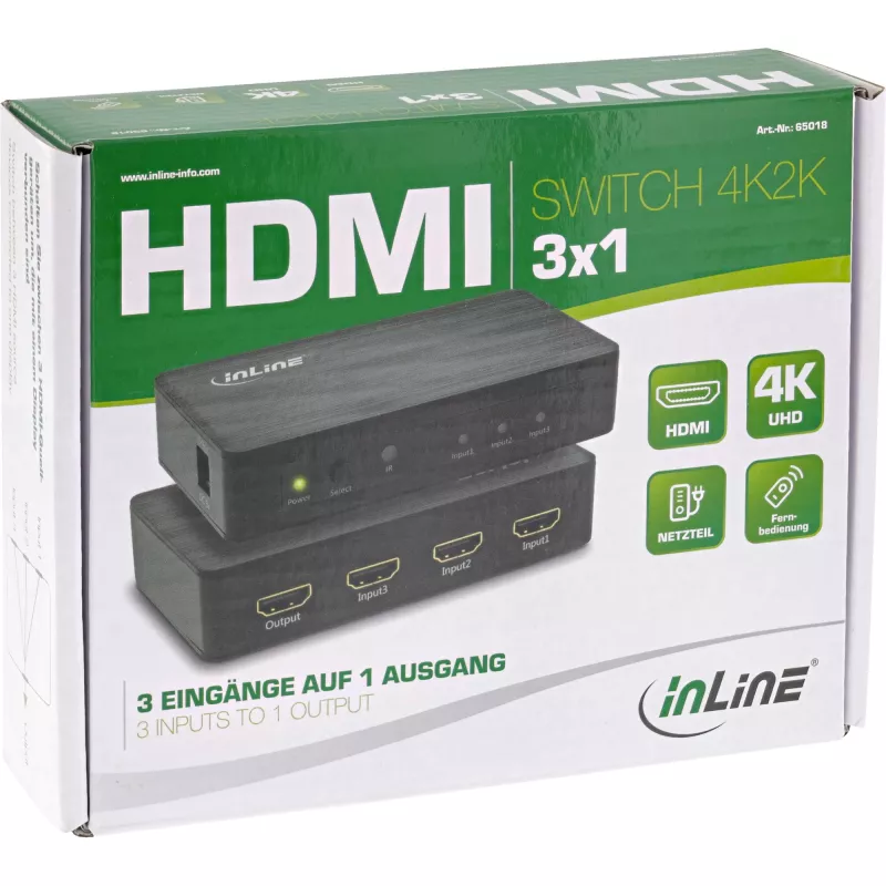 Switch HDMI InLine, 3 portas, 4K2K@60Hz, HDCP 2.2