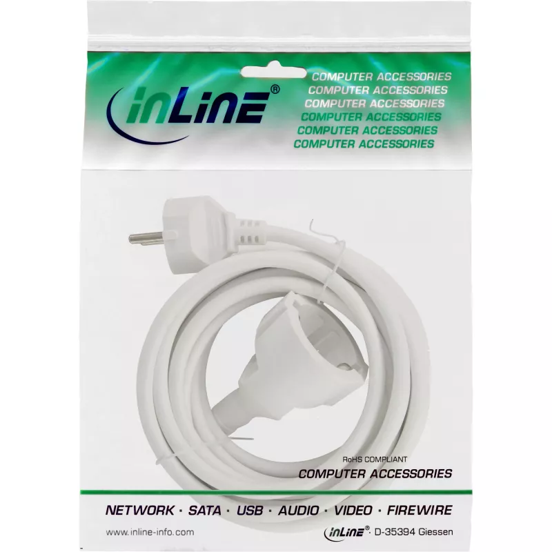 Extensão de alimentação InLine 3 m, branca — entrada 230 V