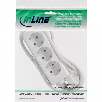 Régua de tomadas InLine 16431W 3 tomadas Schuko CEE 7/3 branco 1,5m